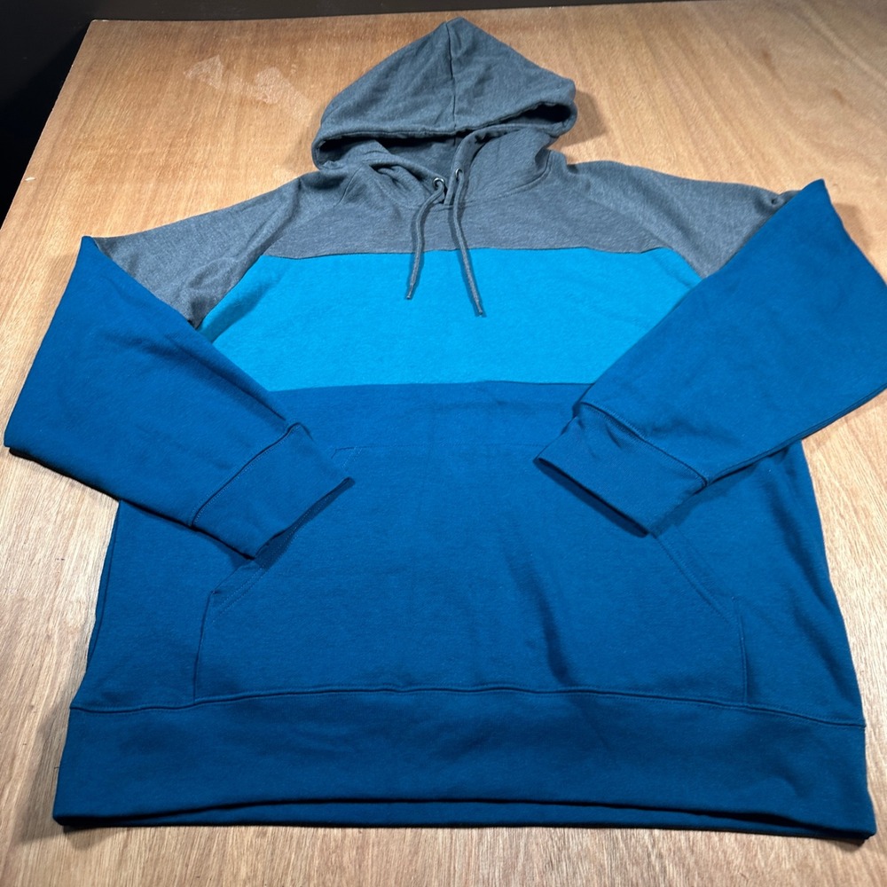 Xersion Hoodie Men XL Blue Colorblock Quick-Dri Brushed Interior Activewear